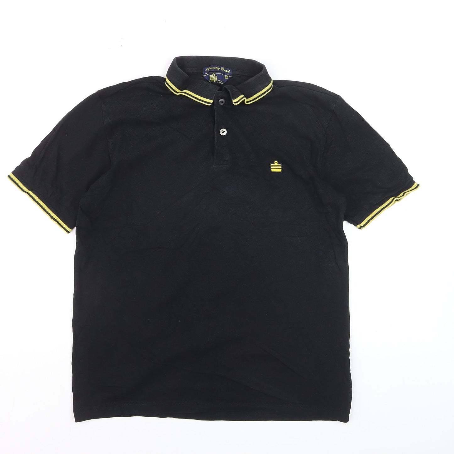 Admiral Men's Black XS Polo Shirt Yellow Trim Cotton Casual Tee