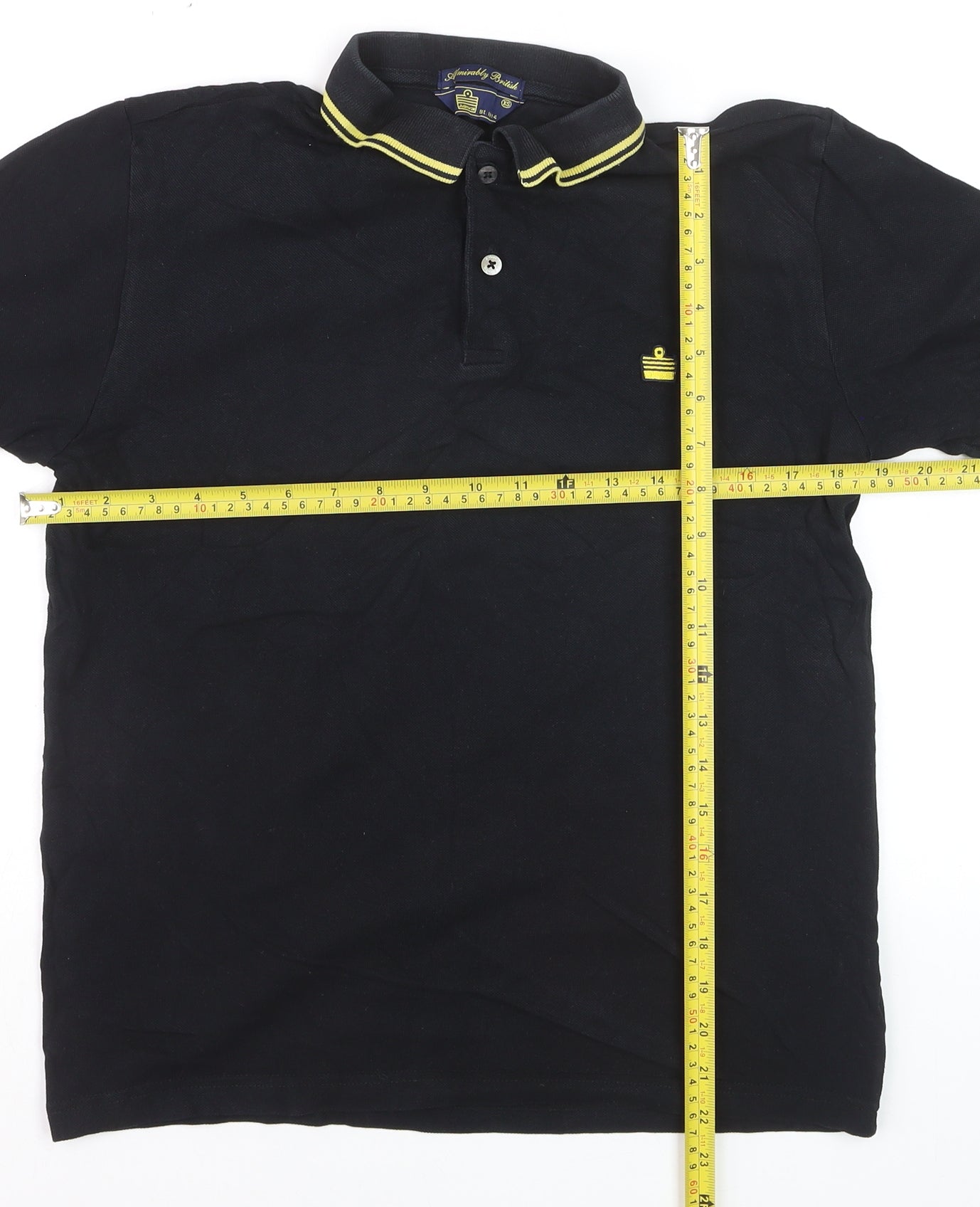 Admiral Men's Black XS Polo Shirt Yellow Trim Cotton Casual Tee