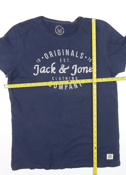 Jack & Jones Men's Blue Graphic Print T-Shirt Size L