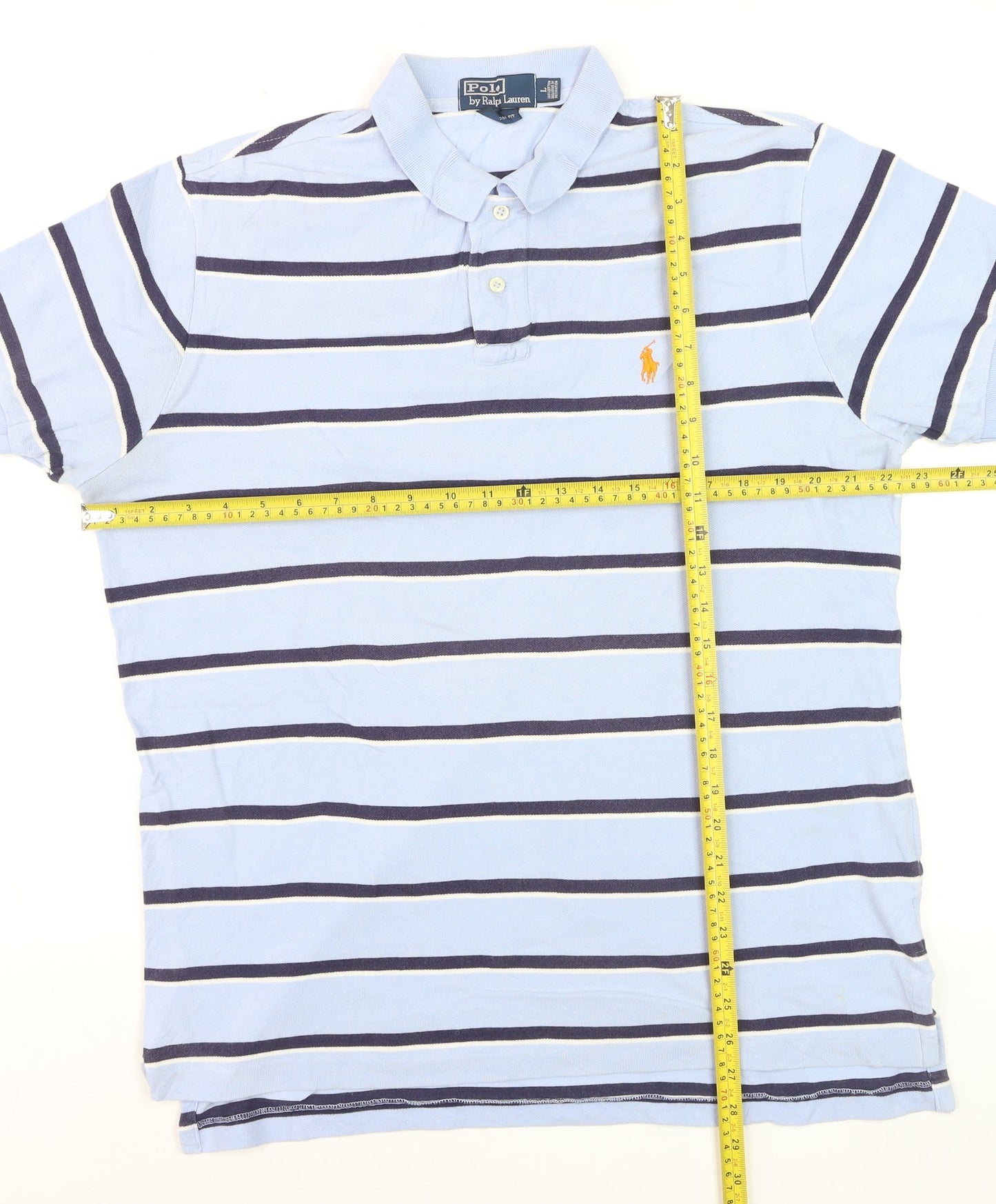Ralph Lauren Men’s Blue Striped Cotton Polo Shirt Size L