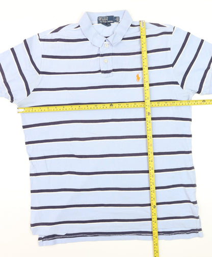 Ralph Lauren Men’s Blue Striped Cotton Polo Shirt Size L