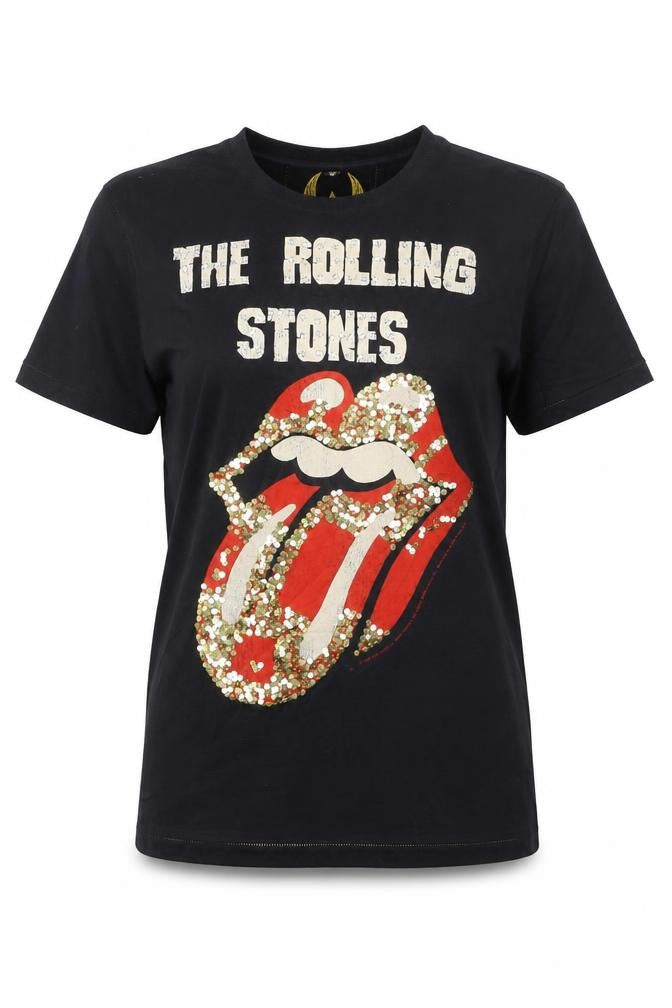 Amplified Women's Black Sequin Rolling Stones T-Shirt Size S