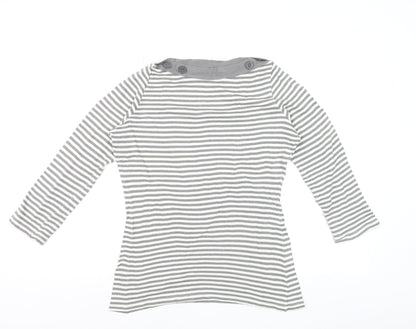 Zara Women Grey Striped Boat Neck Long Sleeve T-Shirt Size 12