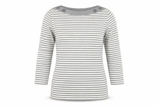 Zara Women Grey Striped Boat Neck Long Sleeve T-Shirt Size 12