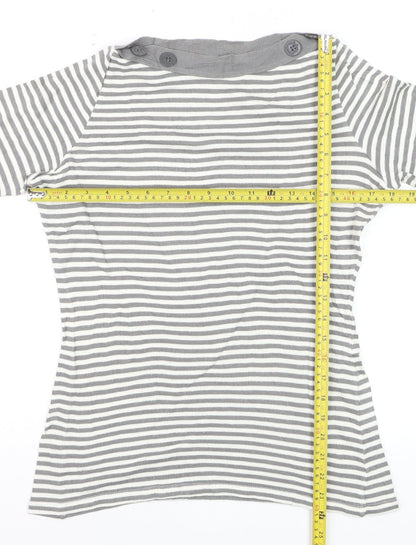 Zara Women Grey Striped Boat Neck Long Sleeve T-Shirt Size 12