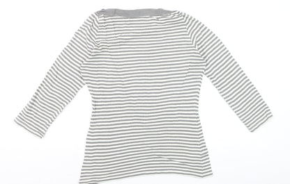 Zara Women Grey Striped Boat Neck Long Sleeve T-Shirt Size 12