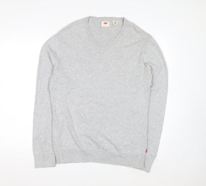 Levi's Men's Grey V-Neck Wool Jumper L Classic Knitwear