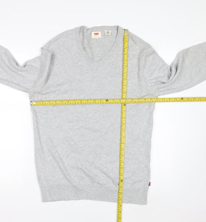 Levi's Men's Grey V-Neck Wool Jumper L Classic Knitwear