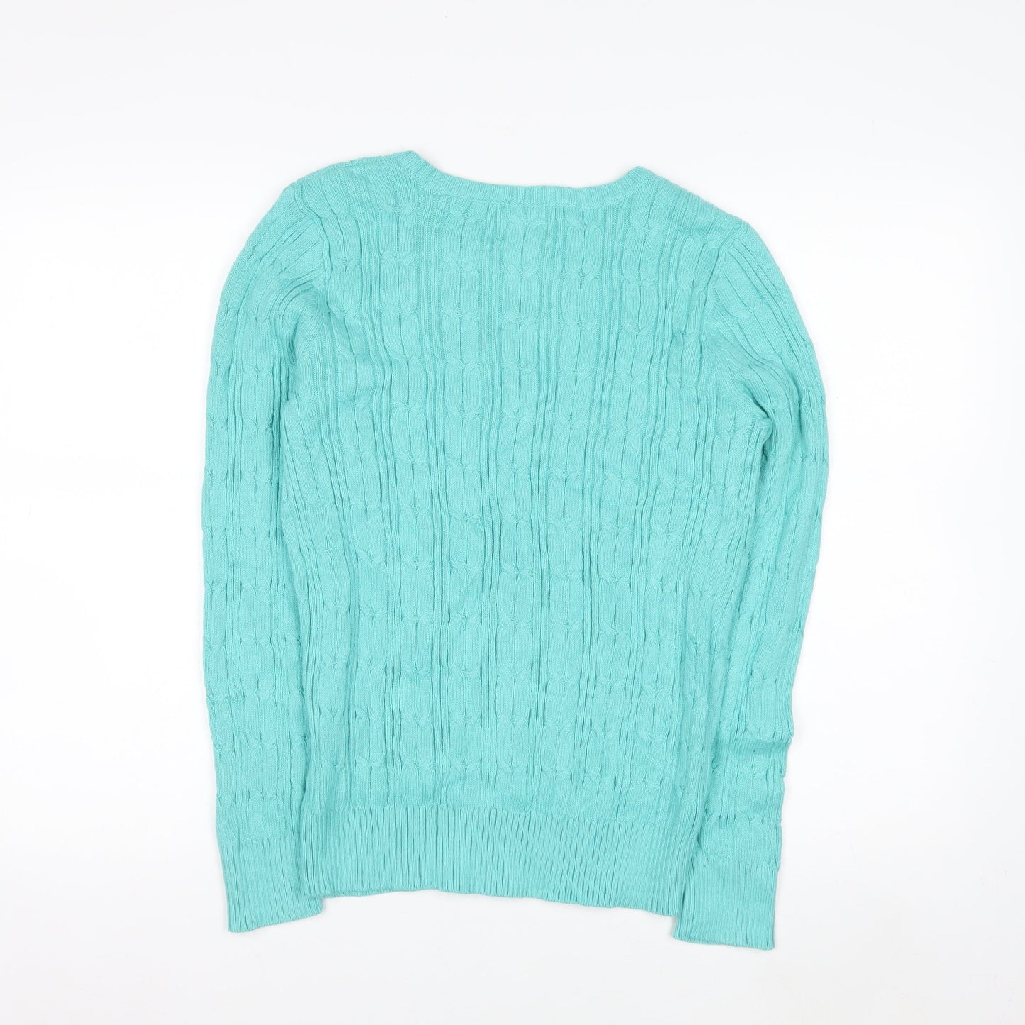 St John's Bay Women's Blue Cable-Knit Cotton Jumper Size M