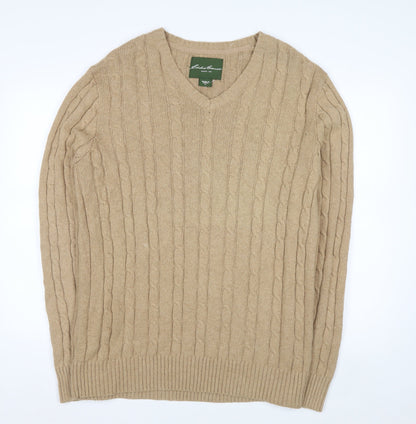 Eddie Bauer Men's Beige XL Cable-Knit V-Neck Pullover Jumper