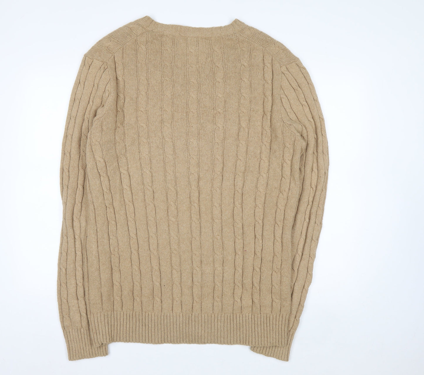 Eddie Bauer Men's Beige XL Cable-Knit V-Neck Pullover Jumper