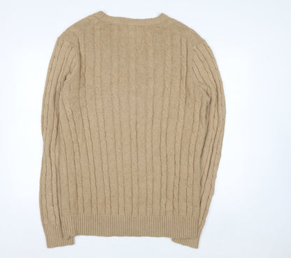 Eddie Bauer Men's Beige XL Cable-Knit V-Neck Pullover Jumper