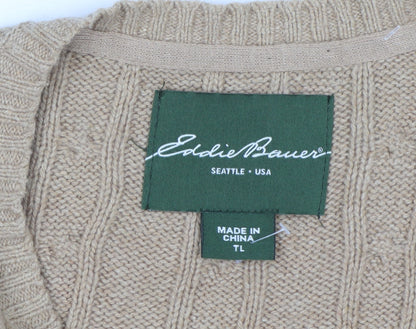 Eddie Bauer Men's Beige XL Cable-Knit V-Neck Pullover Jumper