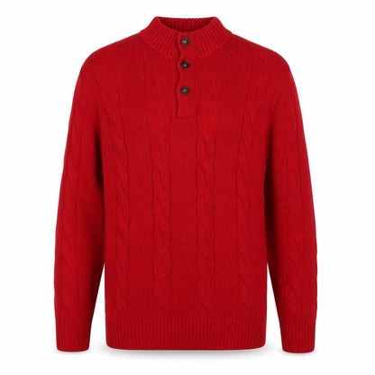 Chaps Men's Red 2XL Cable-Knit Cotton Henley Jumper