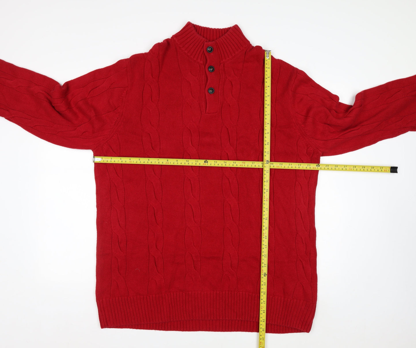 Chaps Men's Red 2XL Cable-Knit Cotton Henley Jumper