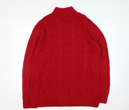Chaps Men's Red 2XL Cable-Knit Cotton Henley Jumper