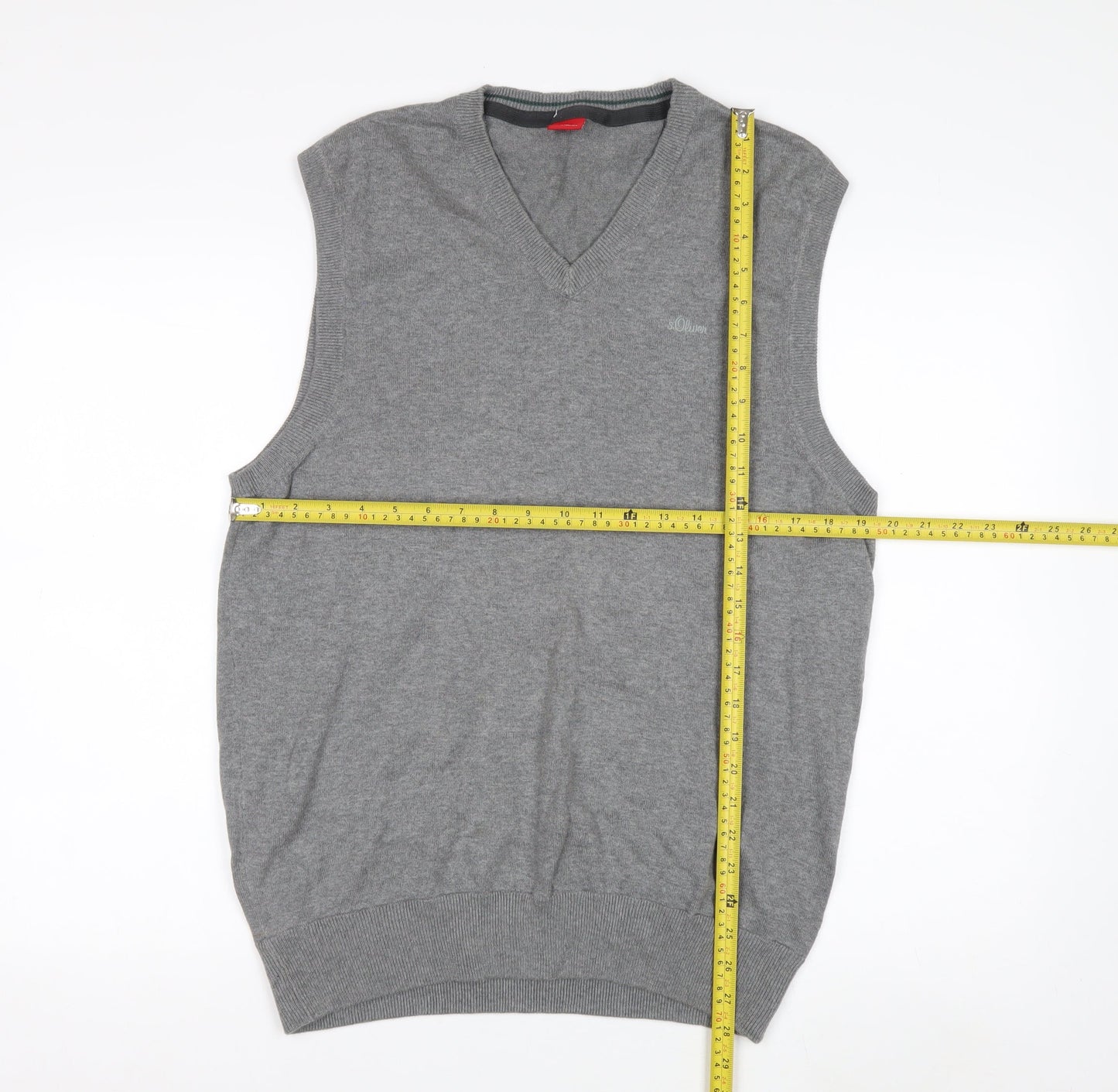 s.Oliver Men's Grey Cotton Knit Sleeveless V-Neck Vest L