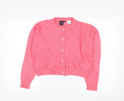 Beyond Retro Women's Pink Acrylic Cardigan XS Floral Knit