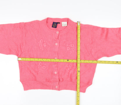 Beyond Retro Women's Pink Acrylic Cardigan XS Floral Knit
