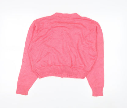 Beyond Retro Women's Pink Acrylic Cardigan XS Floral Knit