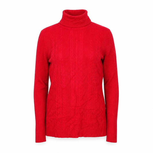 Talbots Women Red Cable-Knit Roll Neck Jumper Petite P Cotton Blend