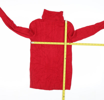 Talbots Women Red Cable-Knit Roll Neck Jumper Petite P Cotton Blend