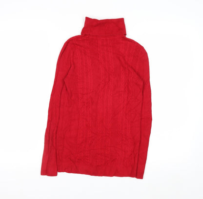 Talbots Women Red Cable-Knit Roll Neck Jumper Petite P Cotton Blend