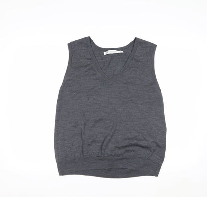 Contemporaine Grey Merino Wool Men's V-Neck Sleeveless Vest L