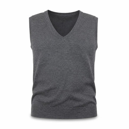 Contemporaine Grey Merino Wool Men's V-Neck Sleeveless Vest L