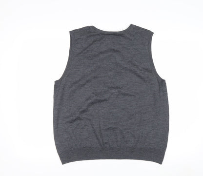 Contemporaine Grey Merino Wool Men's V-Neck Sleeveless Vest L