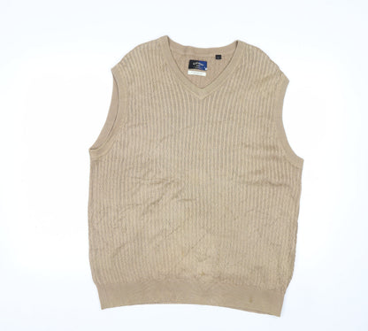 Callaway Men Beige Cotton Golf Vest L V-Neck Sleeveless Jumper
