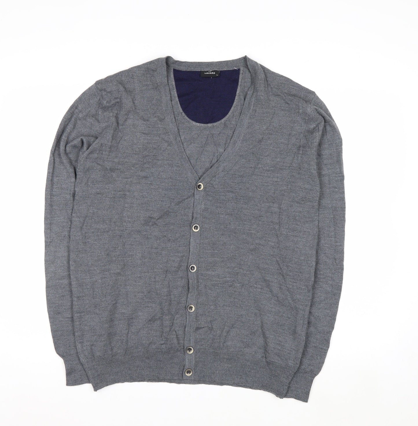 Lavard Mens Grey Wool Blend Cardigan L Long Sleeve V-Neck Knit