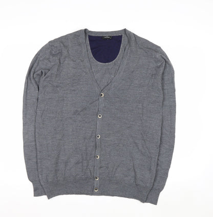 Lavard Mens Grey Wool Blend Cardigan L Long Sleeve V-Neck Knit