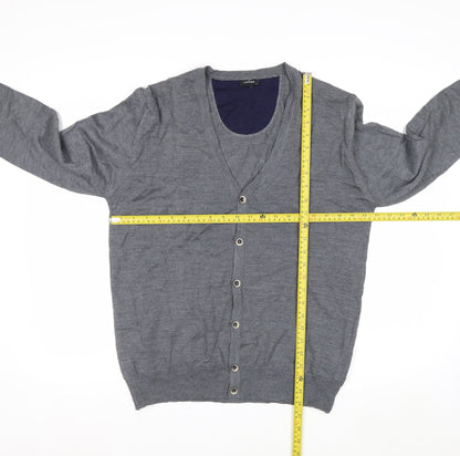 Lavard Mens Grey Wool Blend Cardigan L Long Sleeve V-Neck Knit