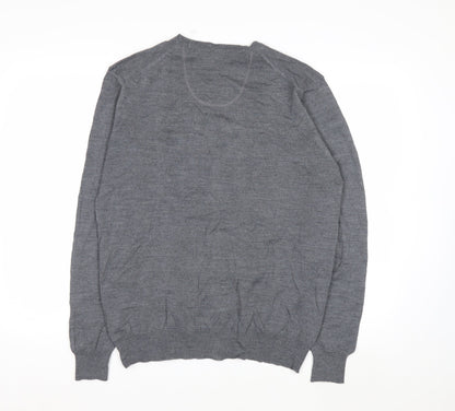 Lavard Mens Grey Wool Blend Cardigan L Long Sleeve V-Neck Knit