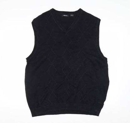 Claiborne Men's Black Cotton Argyle Sleeveless V-Neck Vest XL