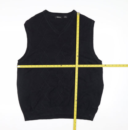 Claiborne Men's Black Cotton Argyle Sleeveless V-Neck Vest XL