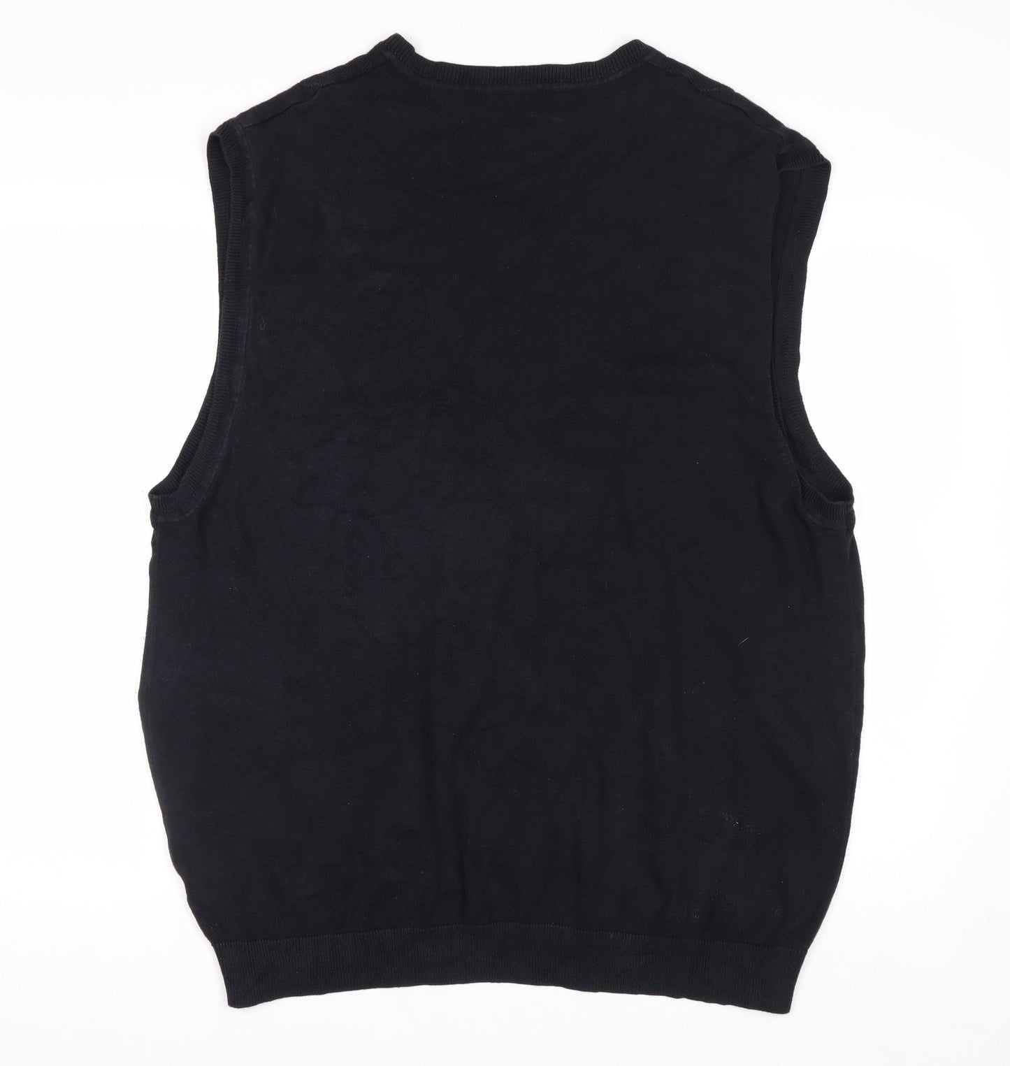 Claiborne Men's Black Cotton Argyle Sleeveless V-Neck Vest XL