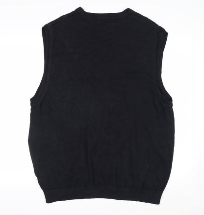 Claiborne Men's Black Cotton Argyle Sleeveless V-Neck Vest XL