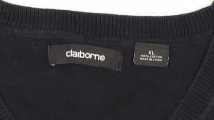 Claiborne Men's Black Cotton Argyle Sleeveless V-Neck Vest XL