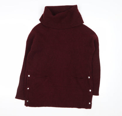 Tahari Womens Burgundy Wool Blend Roll Neck Long Sleeve Jumper M