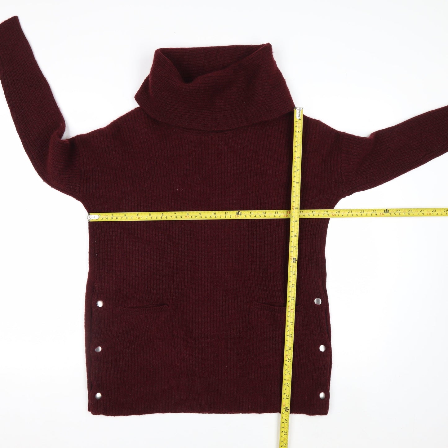Tahari Womens Burgundy Wool Blend Roll Neck Long Sleeve Jumper M