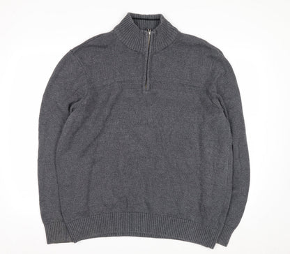 Dockers Men’s Grey Cotton Half Zip High Neck Jumper XL