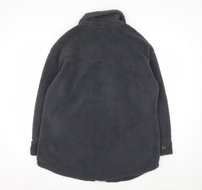 Marks and Spencer Womens Grey Fleece Button Coat Size 14