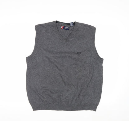 Chaps Men's Grey Cotton V-Neck Sleeveless Vest Jumper Size L