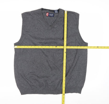 Chaps Men's Grey Cotton V-Neck Sleeveless Vest Jumper Size L