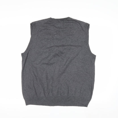 Chaps Men's Grey Cotton V-Neck Sleeveless Vest Jumper Size L
