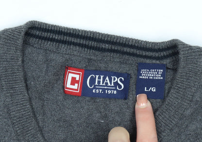 Chaps Men's Grey Cotton V-Neck Sleeveless Vest Jumper Size L