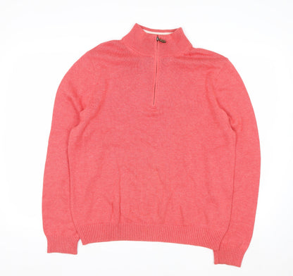 Brooks Brothers Men's Pink Cotton 1/2 Zip High Neck Jumper M