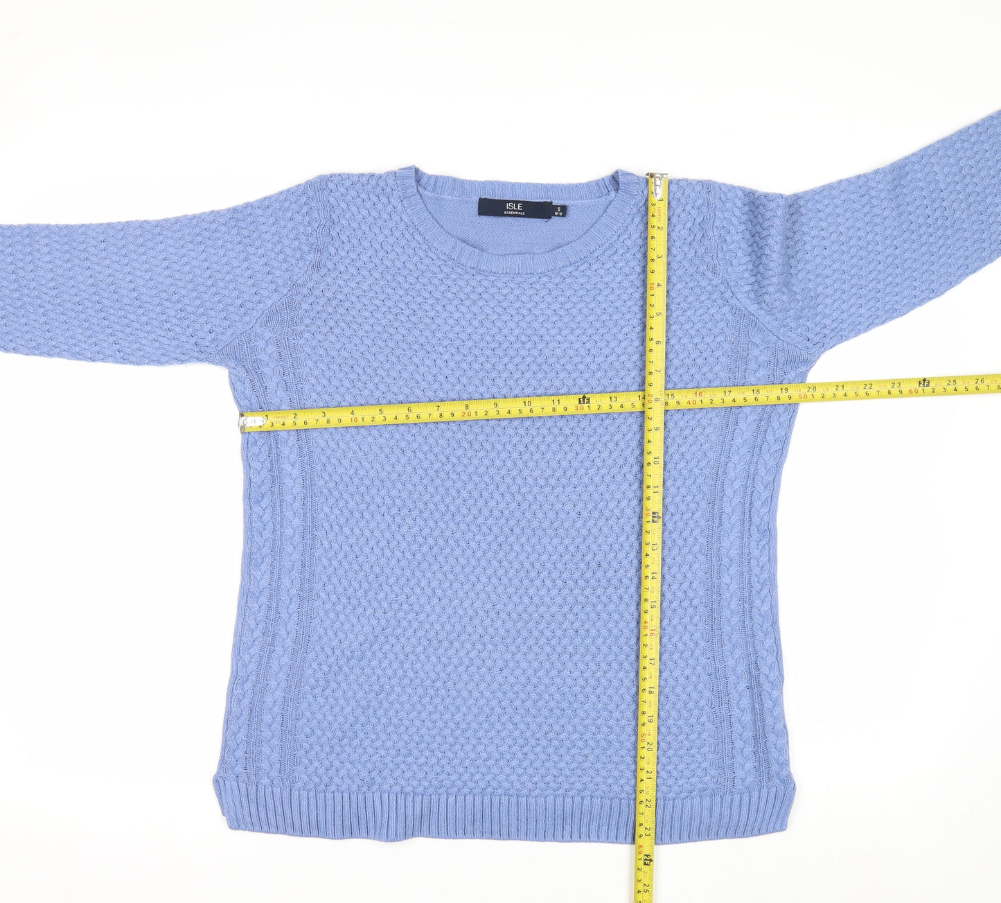 ISLE Essentials Women Blue Cable-Knit Cotton Blend Jumper Size S 10-12
